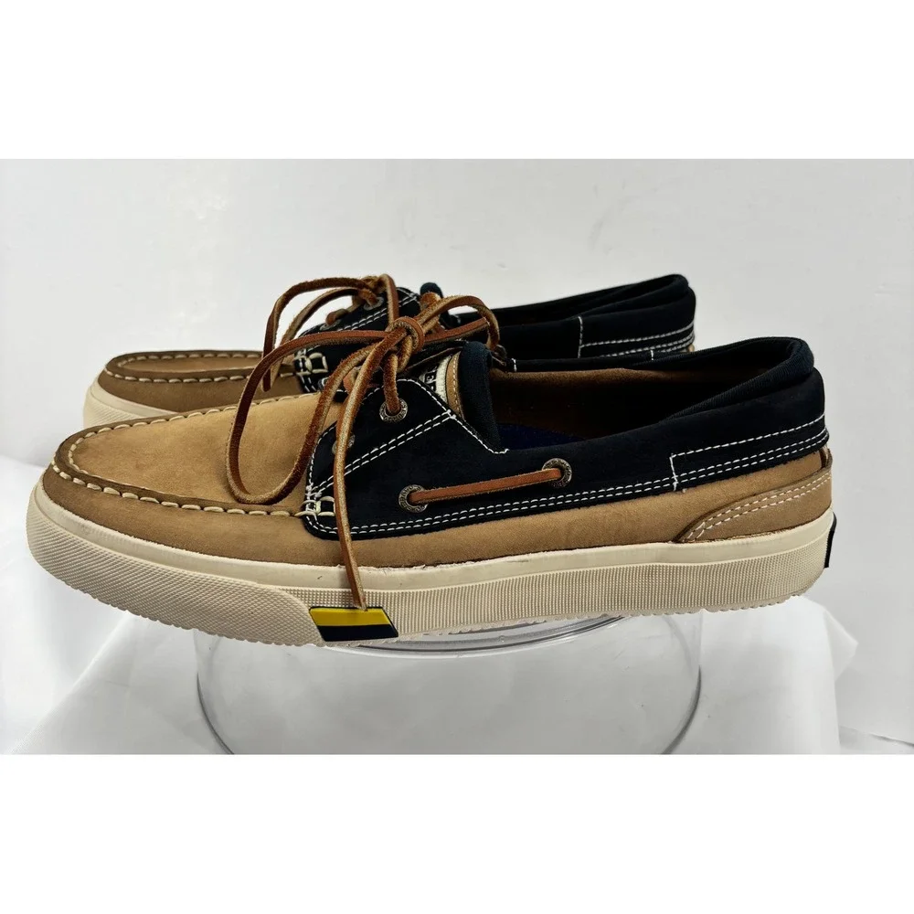 Sebago Docksides Boat Shoes Men's Size 8M Tan Navy Suede Leather Moc Toe Lace Up